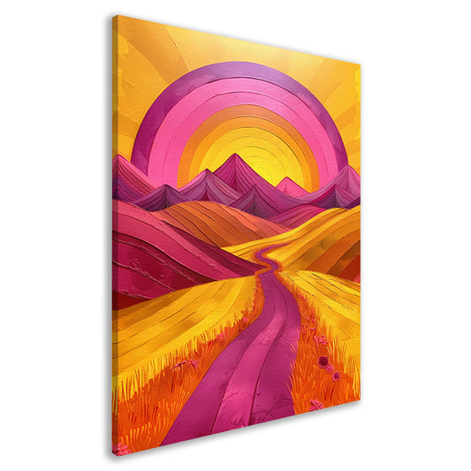 Kleurrijke Abstracte Bergen en Kronkelende Weg canvas