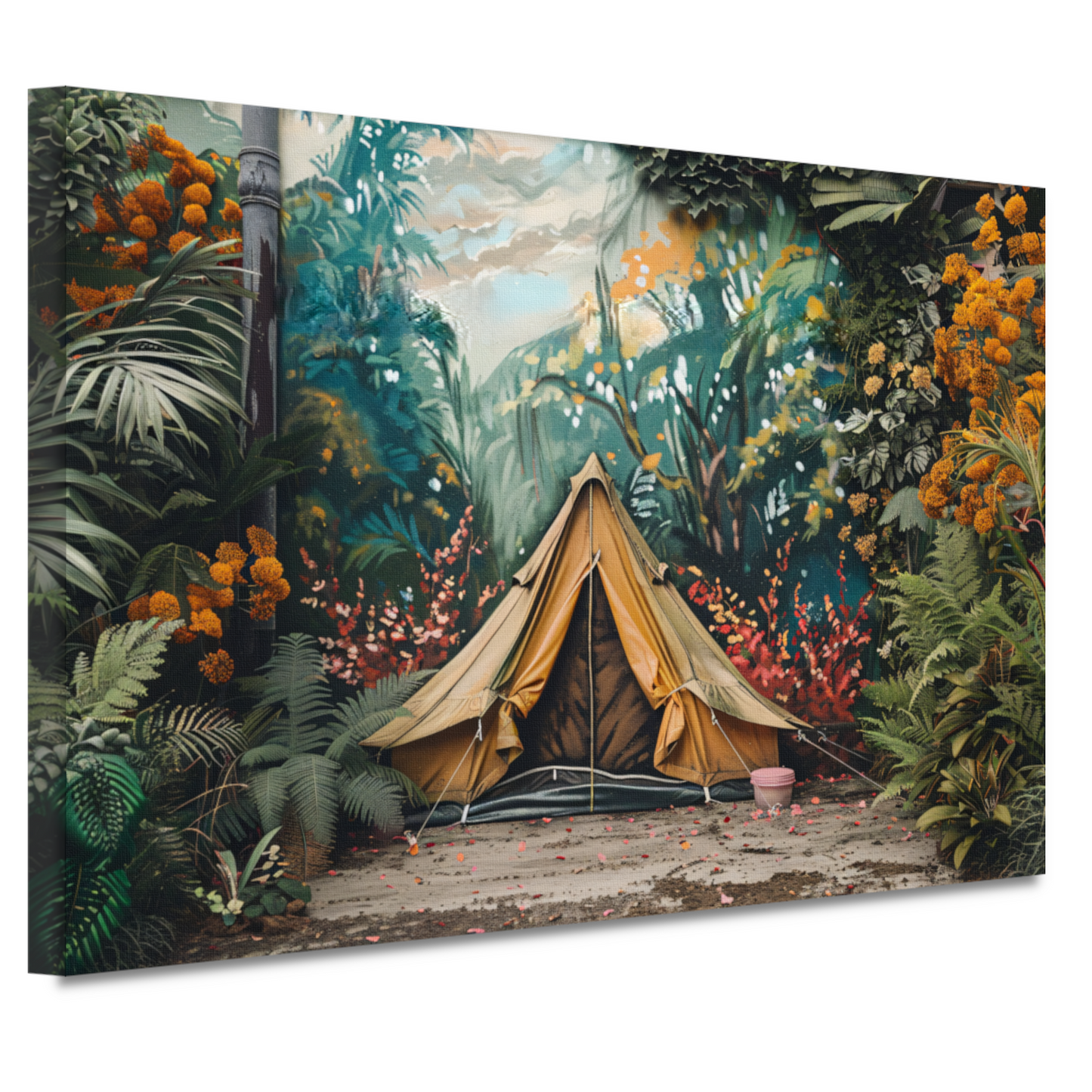 Kampeertent in een dromerig kleurrijk bos canvas