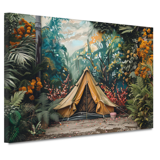 Kampeertent in een dromerig kleurrijk bos canvas