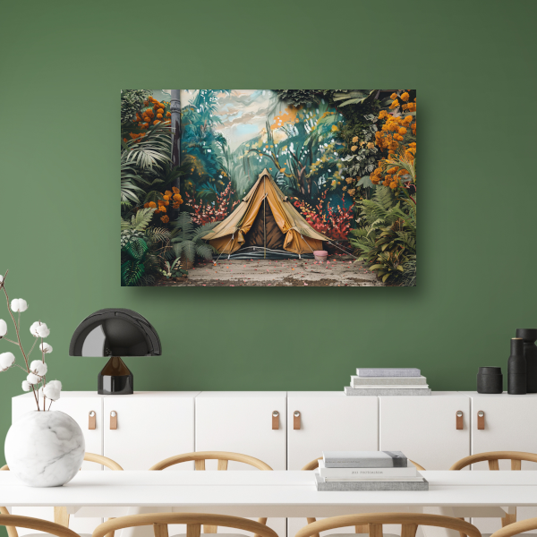 Kampeertent in een dromerig kleurrijk bos poster