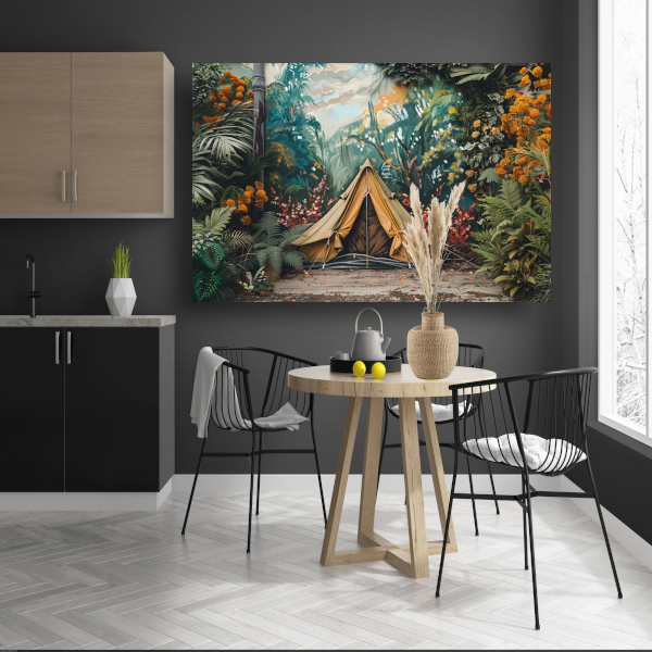 Kampeertent in een dromerig kleurrijk bos poster