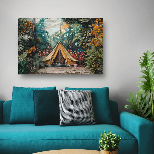 Kampeertent in een dromerig kleurrijk bos poster