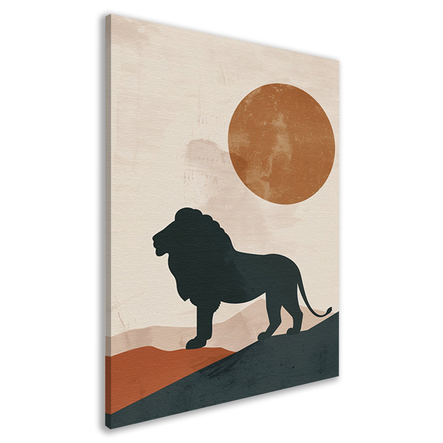 Leeuw silhouet tegen oranje zon in minimalistische stijl canvas