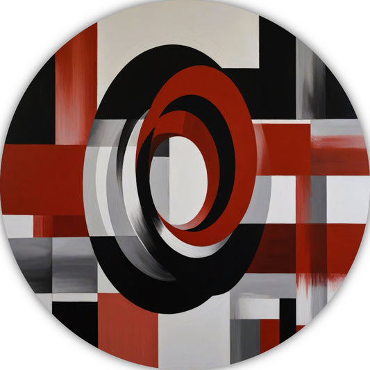 Abstract minimalisme met rode en zwarte cirkels aluminium muurcirkel
