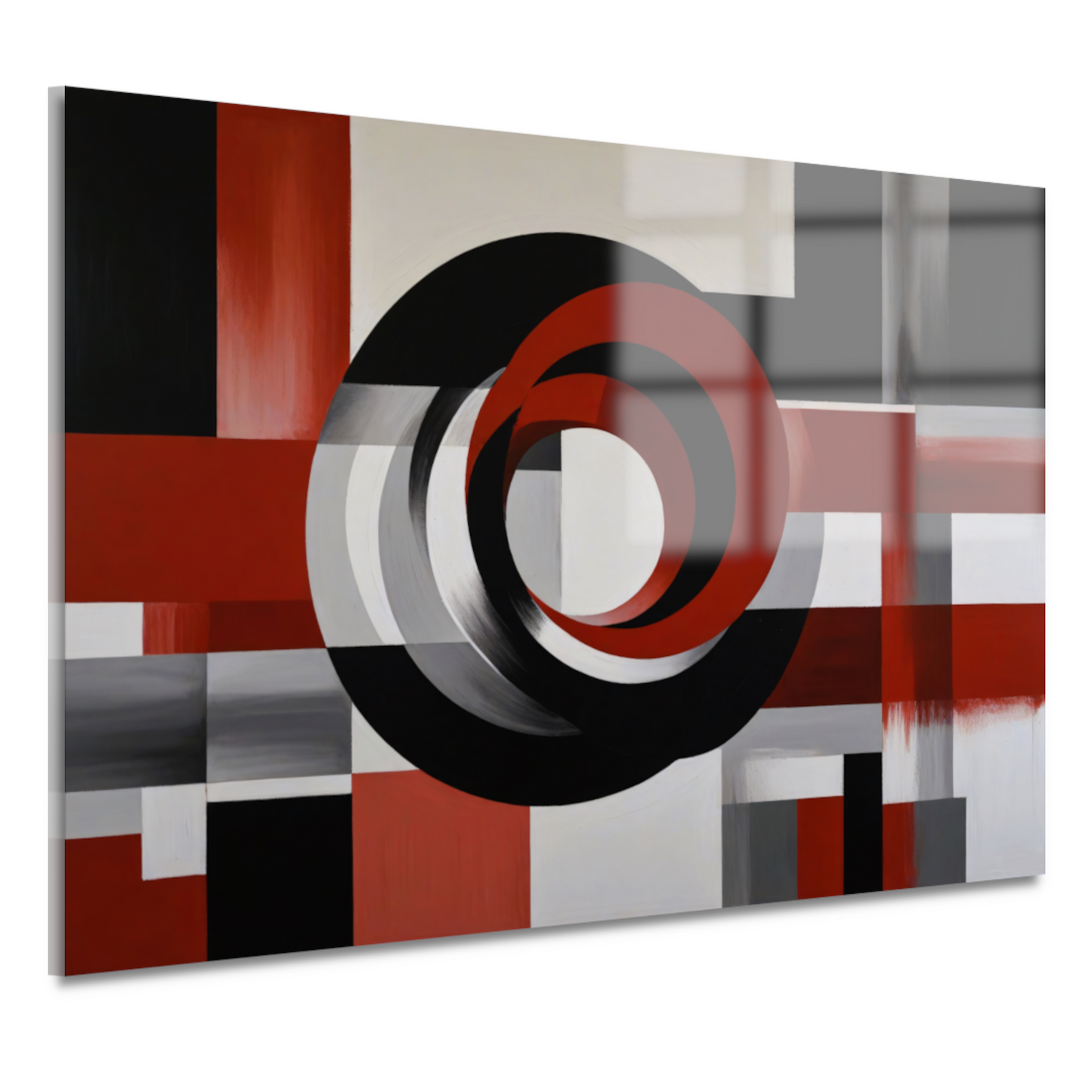 Abstract minimalisme met rode en zwarte cirkels acrylglas