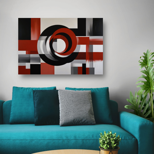 Abstract minimalisme met rode en zwarte cirkels canvas