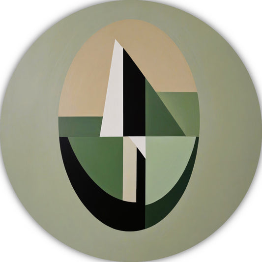 Abstracte Geometrie in Groen en Beige Tinten aluminium muurcirkel