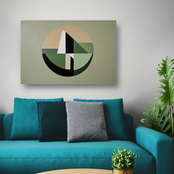 Abstracte Geometrie in Groen en Beige Tinten poster