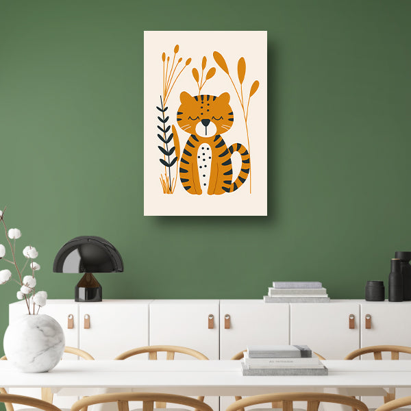 Minimalistisch tijgerontwerp met planten canvas