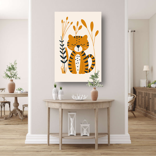 Minimalistisch tijgerontwerp met planten canvas met baklijst
