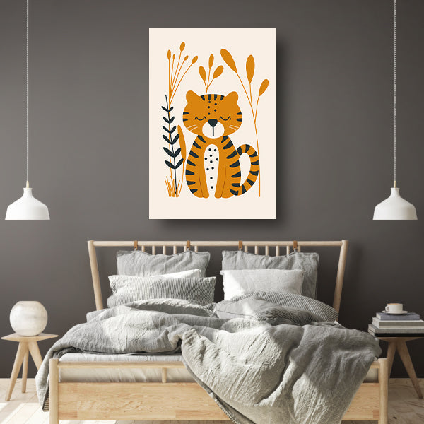 Minimalistisch tijgerontwerp met planten canvas met baklijst