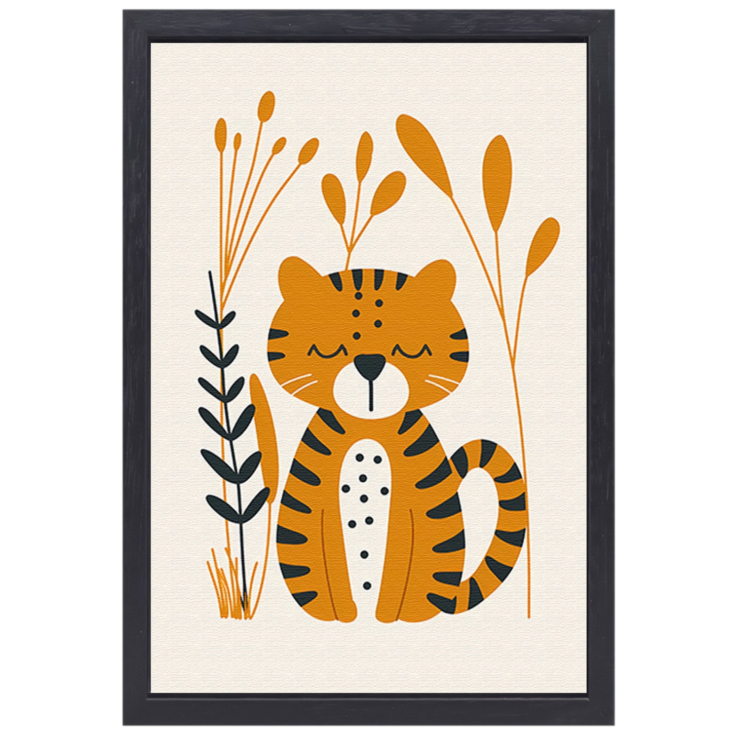 Minimalistisch tijgerontwerp met planten canvas met baklijst