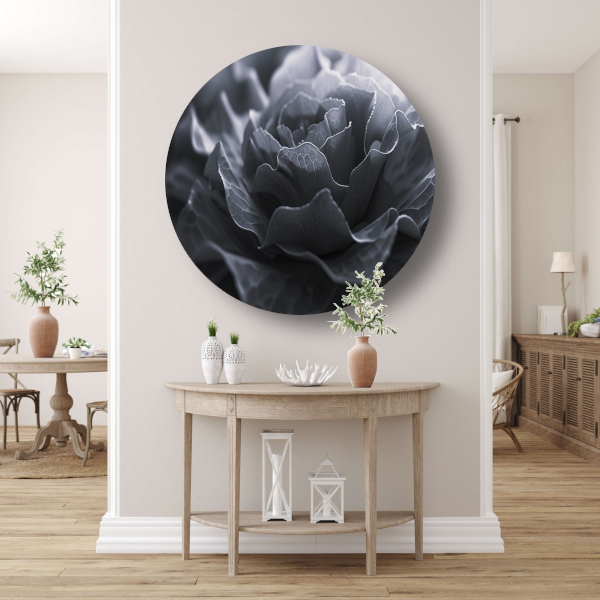 Monochrome close-up van een bloem in detail forex muurcirkel