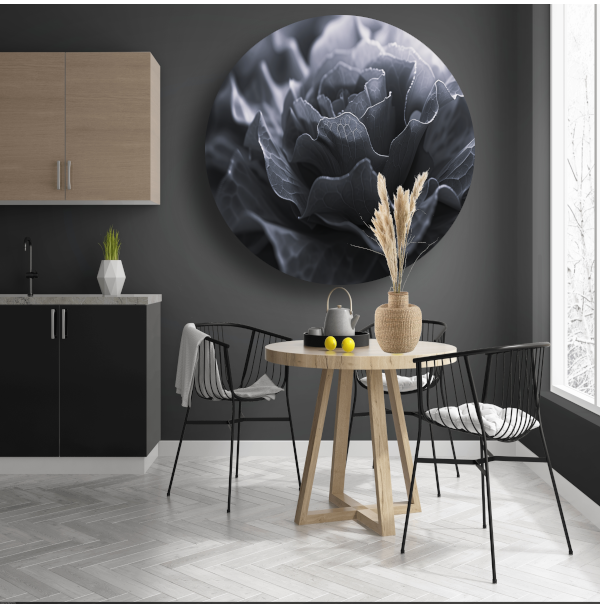 Monochrome close-up van een bloem in detail forex muurcirkel