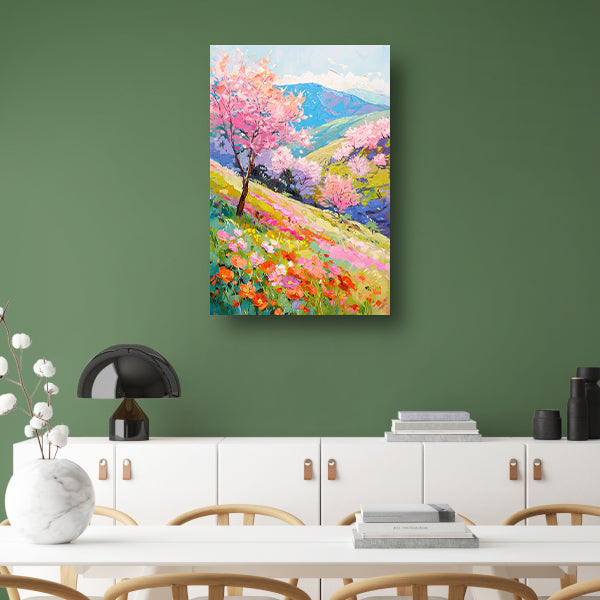 Prachtig impressionistisch bloemenveld in de lente poster