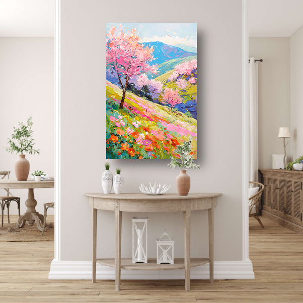 Prachtig impressionistisch bloemenveld in de lente poster