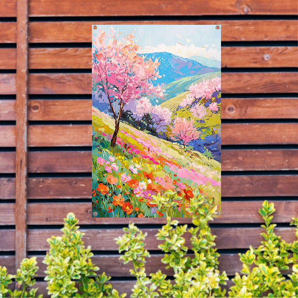 Prachtig impressionistisch bloemenveld in de lente tuinposter