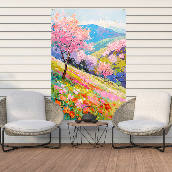 Prachtig impressionistisch bloemenveld in de lente tuinposter