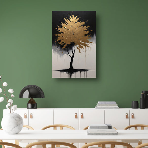 Abstracte Gouden Boom in Monochrome Reflectie canvas