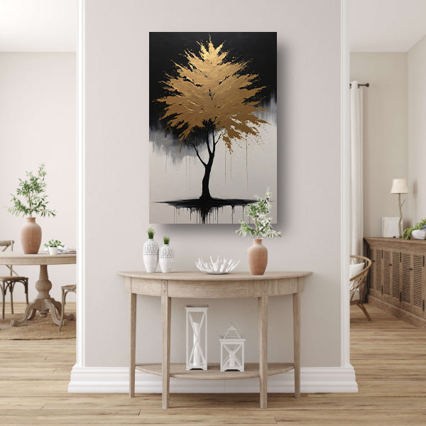 Abstracte Gouden Boom in Monochrome Reflectie canvas