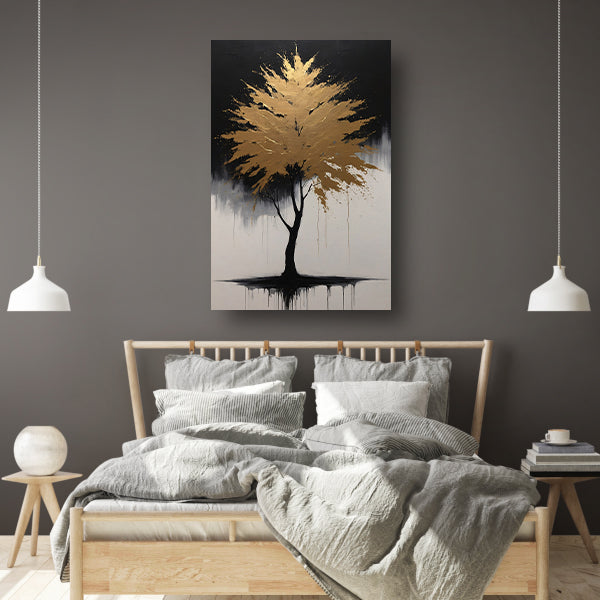 Abstracte Gouden Boom in Monochrome Reflectie canvas