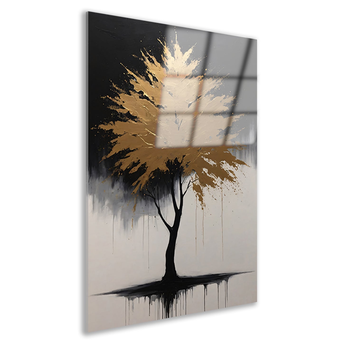 Abstracte Gouden Boom in Monochrome Reflectie Acrylglas