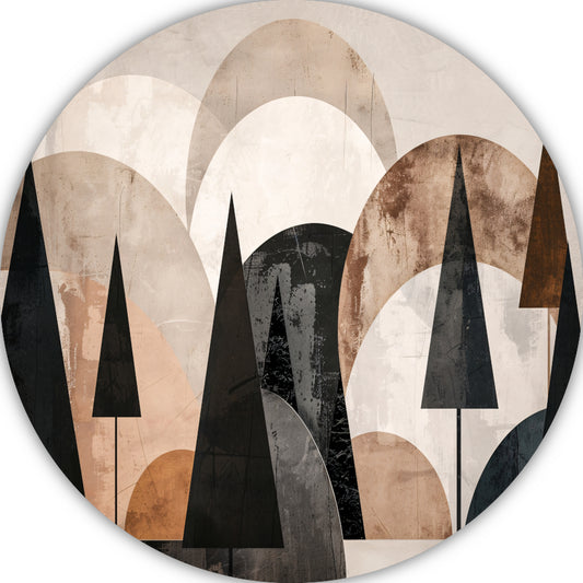 Geometrische bomen in sepia en grijstinten aluminium muurcirkel