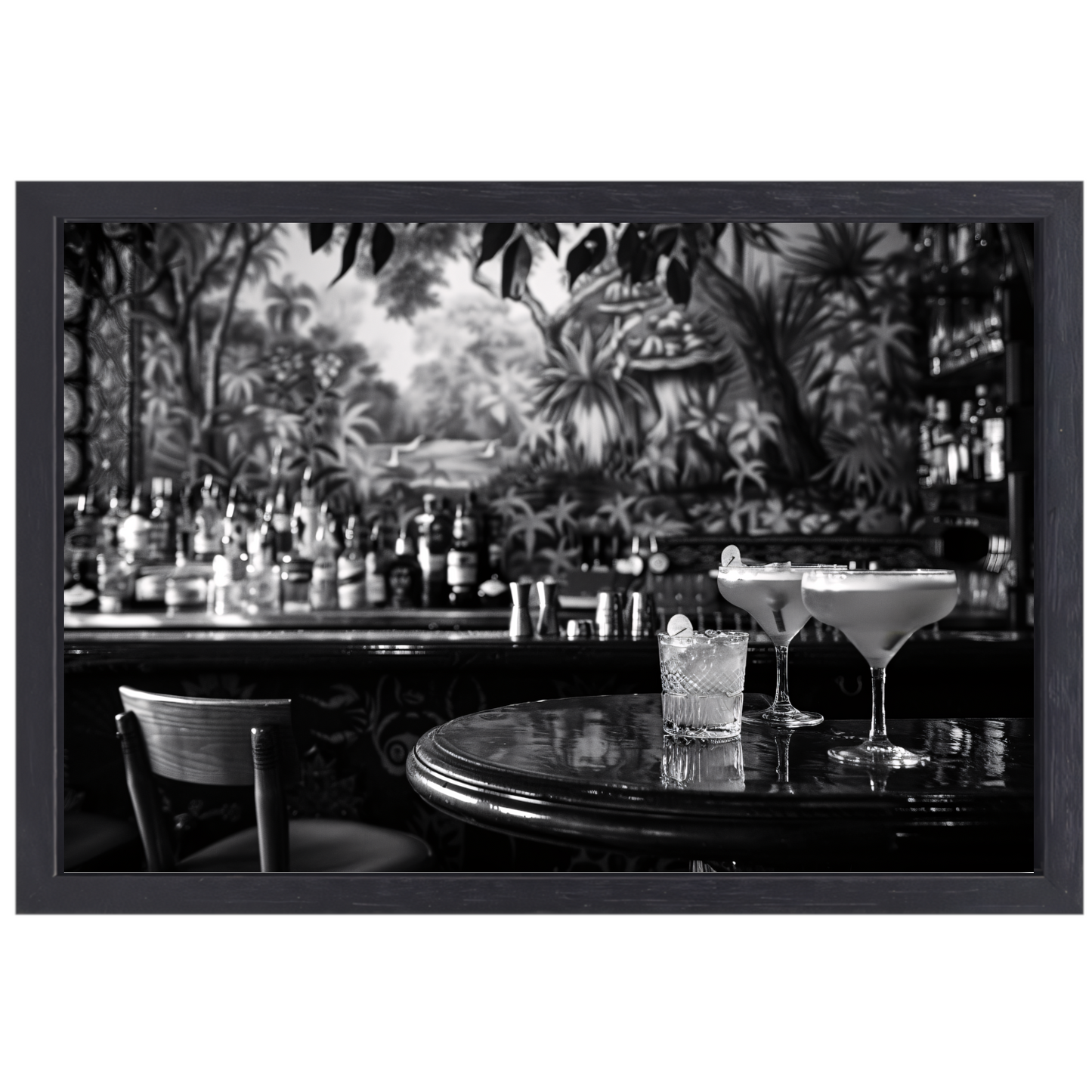Elegante Zwart-Wit Cocktailbar Momentopname canvas met baklijst