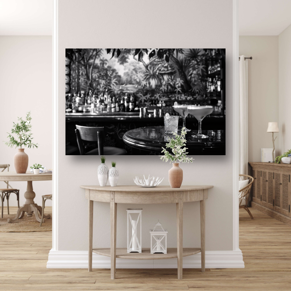 Elegante Zwart-Wit Cocktailbar Momentopname poster