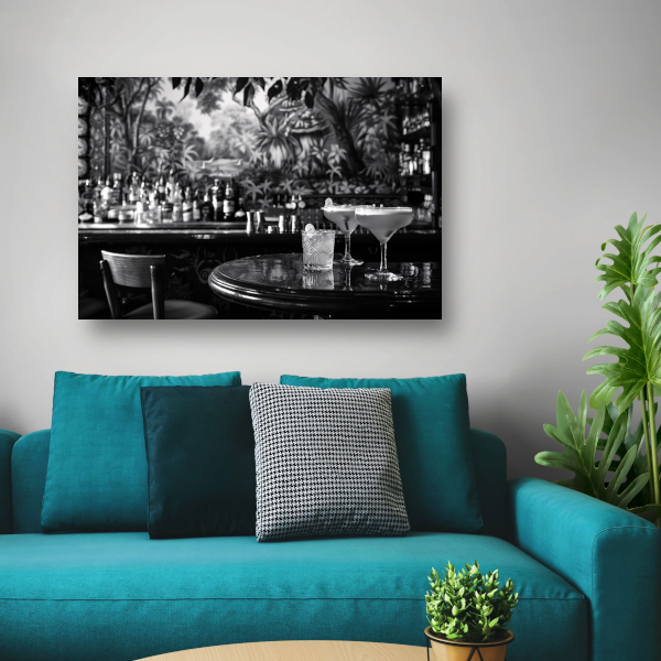 Elegante Zwart-Wit Cocktailbar Momentopname canvas met baklijst