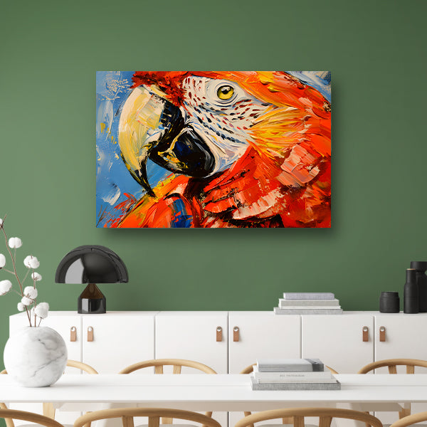 Kleurrijk abstract schilderij van een papegaai canvas