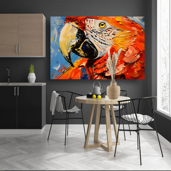 Kleurrijk abstract schilderij van een papegaai canvas