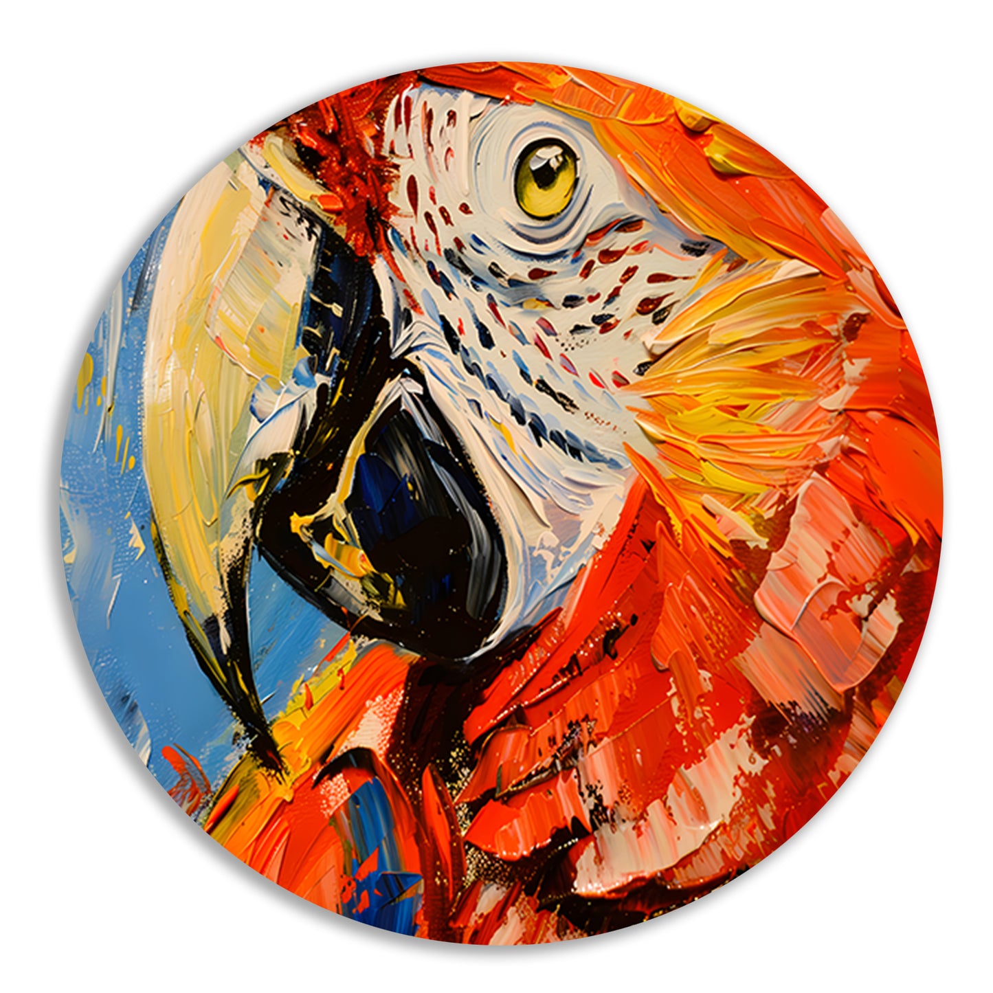 Kleurrijk abstract schilderij van een papegaai aluminium muurcirkel