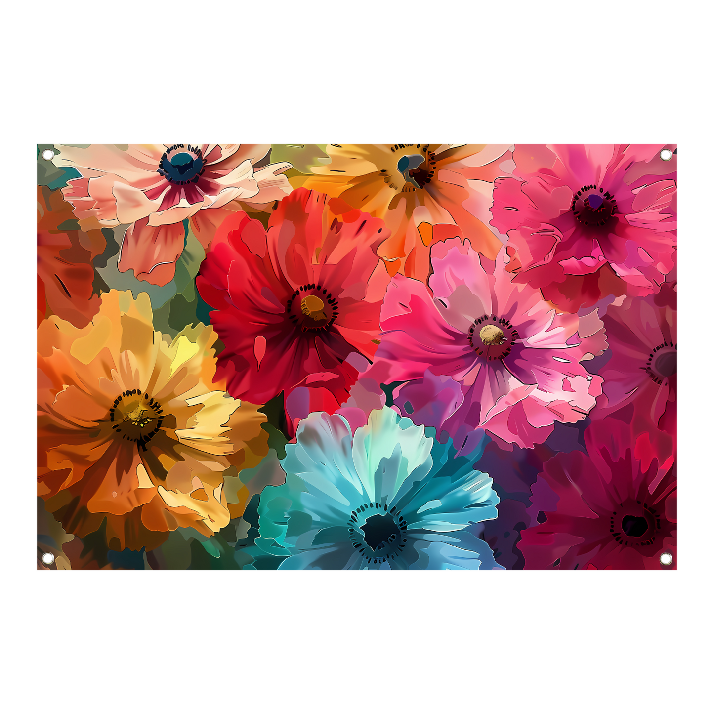 Levendige Digitale Kunst van Kleurrijke Abstracte Bloemen tuinposter