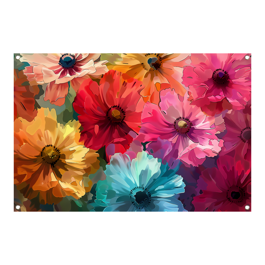 Levendige Digitale Kunst van Kleurrijke Abstracte Bloemen tuinposter
