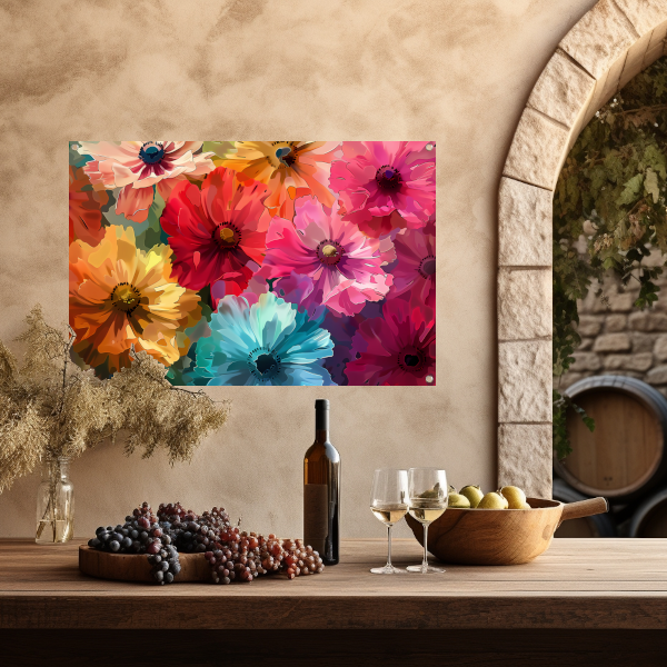 Levendige Digitale Kunst van Kleurrijke Abstracte Bloemen tuinposter