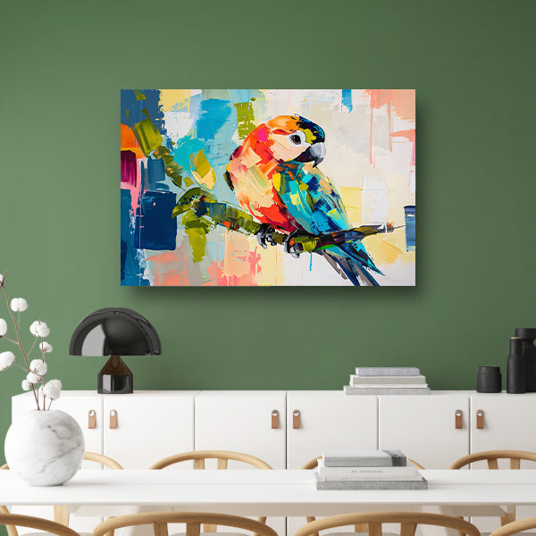 Abstracte kleurrijke papegaai op tak acrylglas