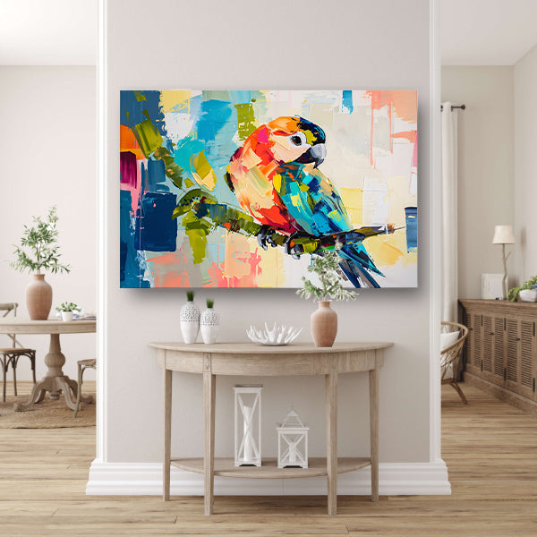 Abstracte kleurrijke papegaai op tak poster