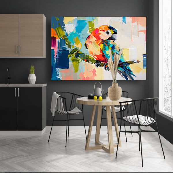 Abstracte kleurrijke papegaai op tak acrylglas