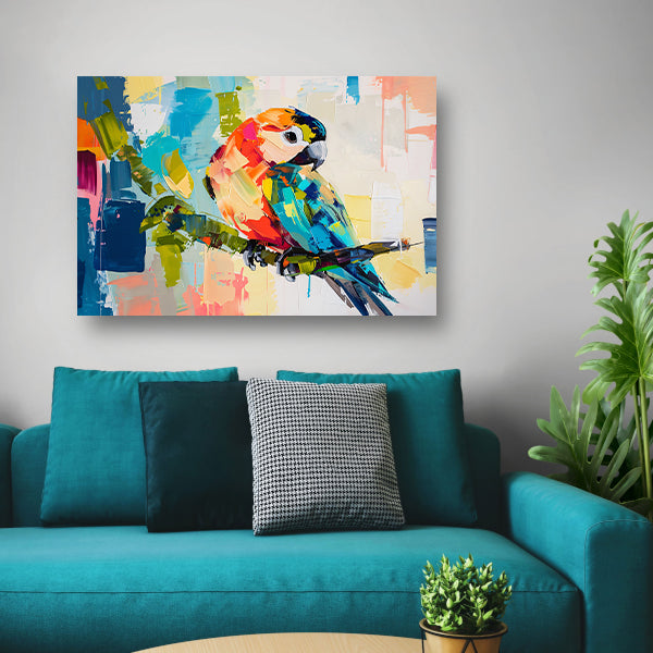 Abstracte kleurrijke papegaai op tak acrylglas