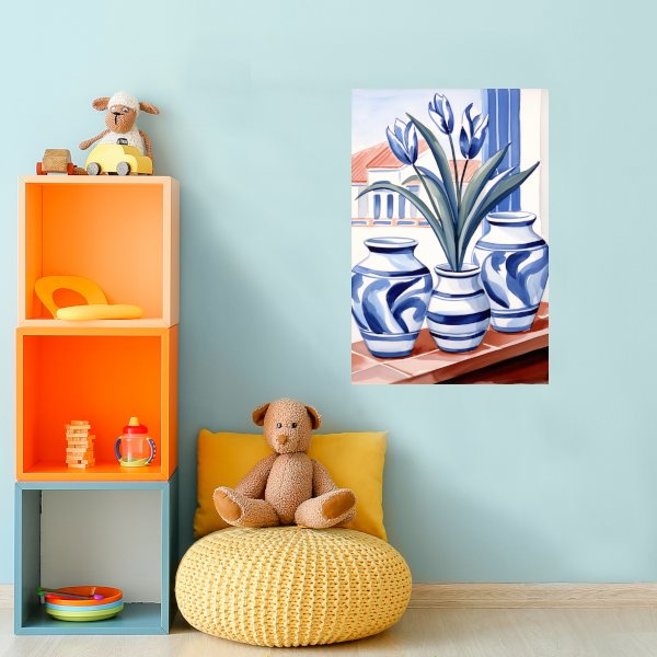 Elegante Blauwe Tulpen in Vazen canvas
