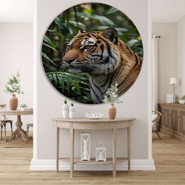 Majestueuze tijger in weelderige jungle forex muurcirkel