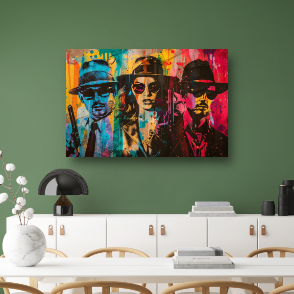 Geheimzinnige Maffiafiguren met Kleurrijke Achtergrond canvas