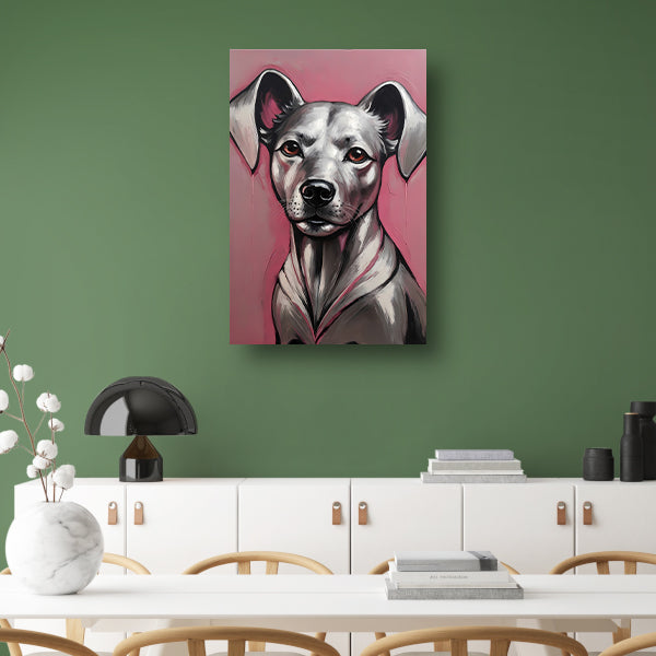 Abstract Portret van een Hond in Roze en Zilver canvas