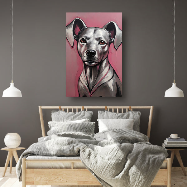 Abstract Portret van een Hond in Roze en Zilver canvas