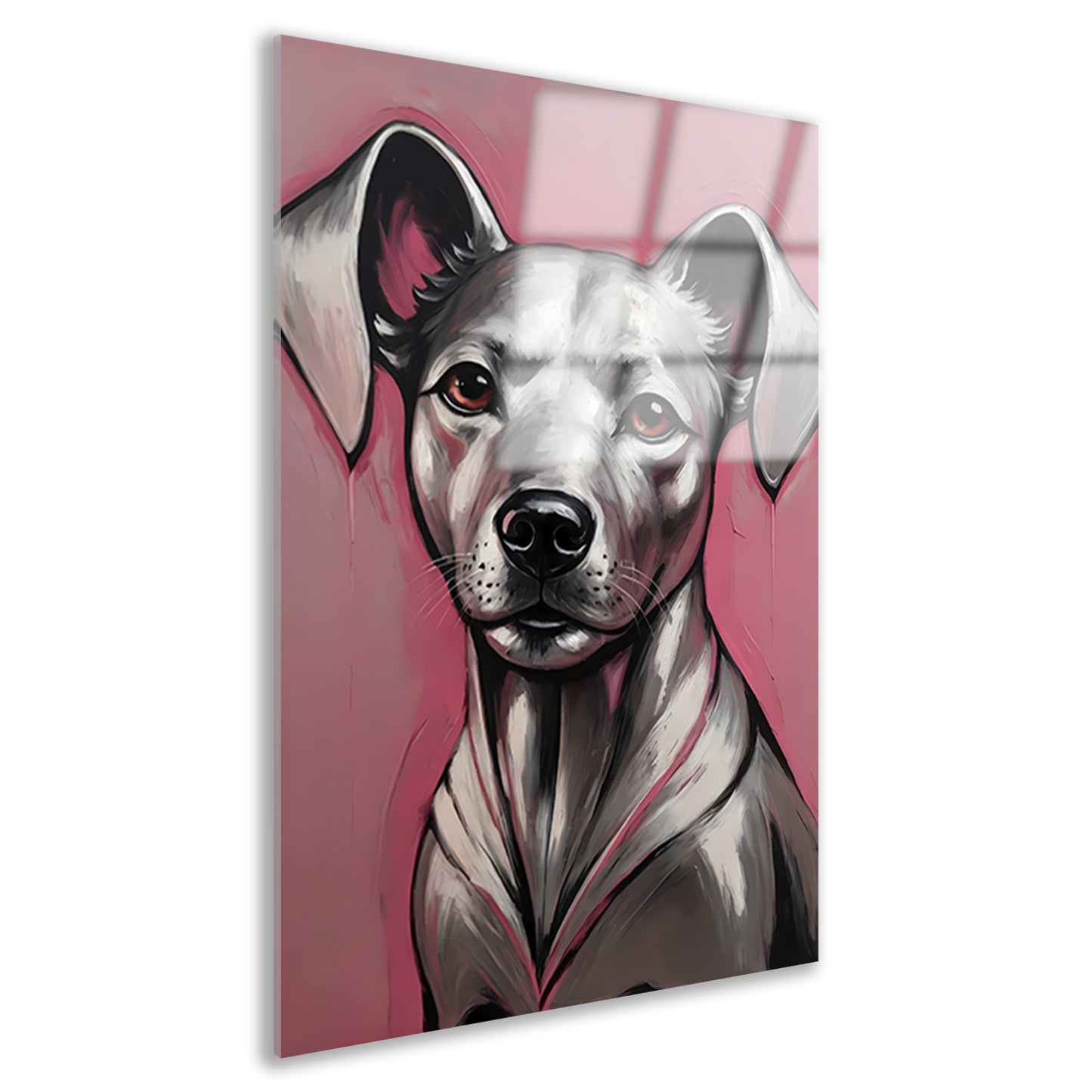 Abstract Portret van een Hond in Roze en Zilver Acrylglas
