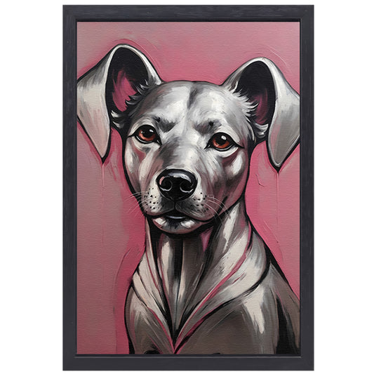 Abstract Portret van een Hond in Roze en Zilver canvas met baklijst