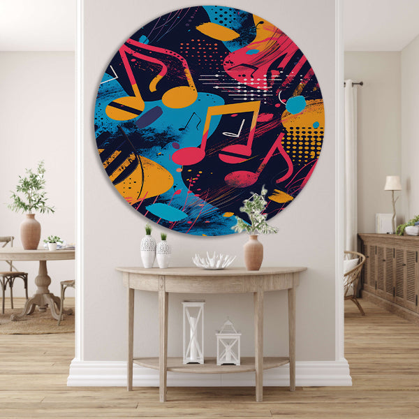 Abstract Muziek Explosie in Kleur aluminium muurcirkel