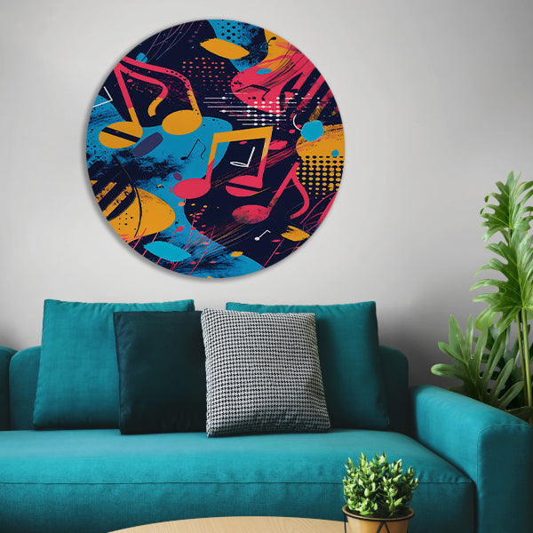 Abstract Muziek Explosie in Kleur aluminium muurcirkel