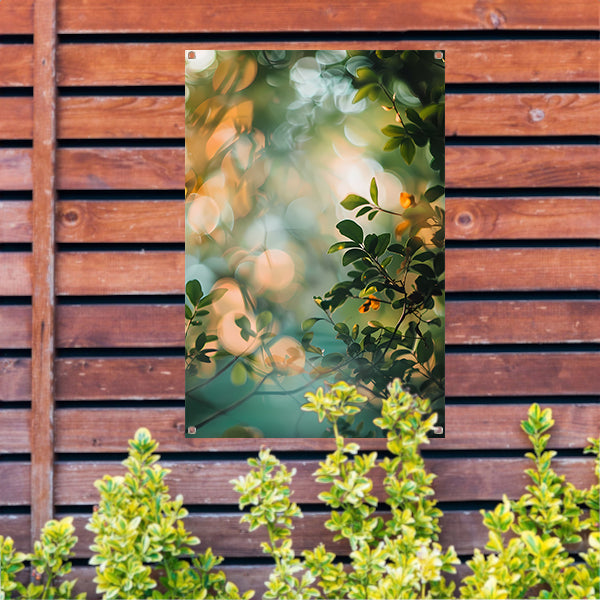 Zonlicht door groene bladeren tuinposter